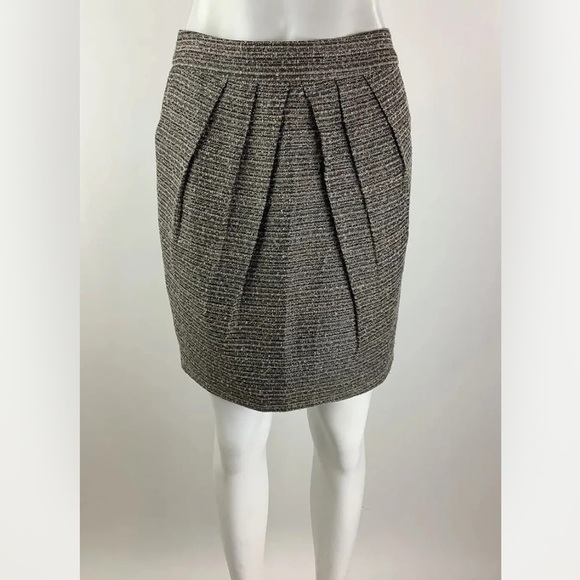 Anthropologie Sz 4 Pleat Front Shimmer Tweed Pencil Skirt Brown Polyester - Picture 1 of 7